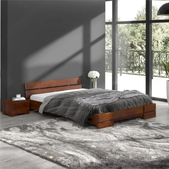 Lit en pin massif finition noyer 140x190 collection INDIGO