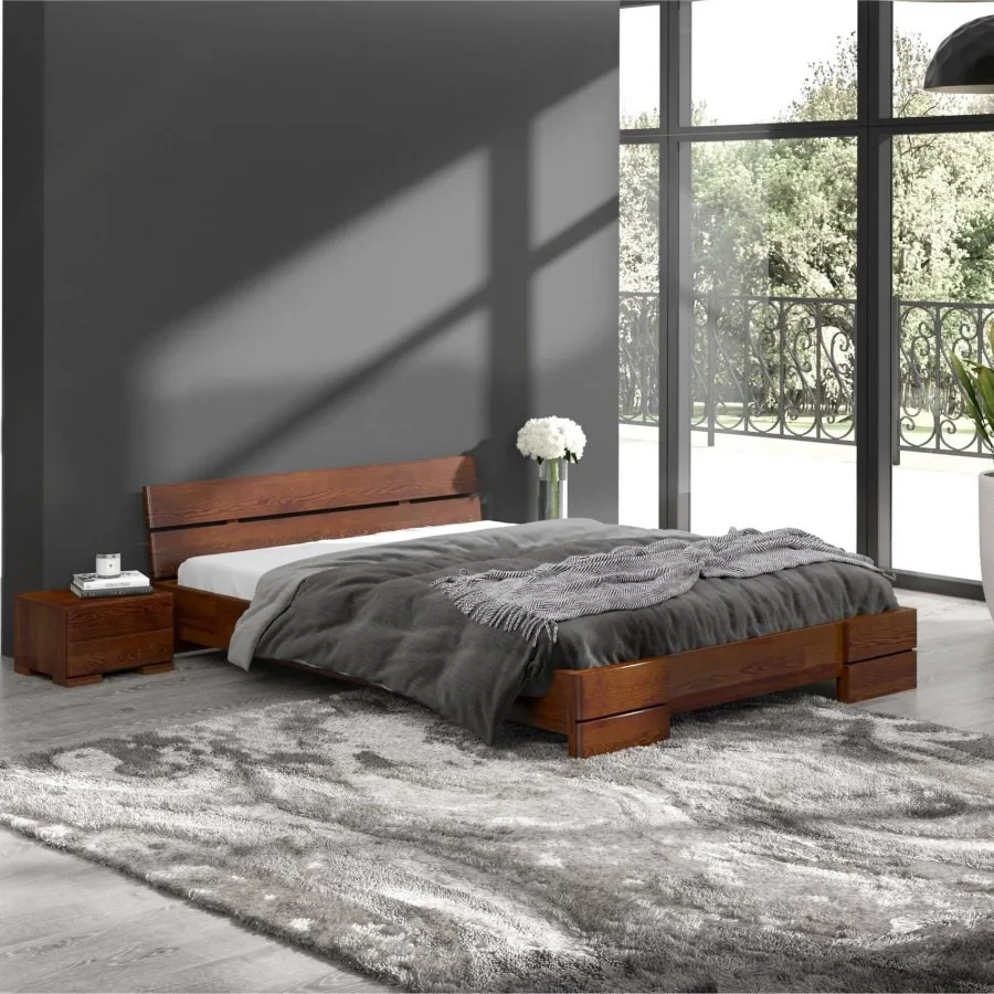 Lit en pin massif finition noyer 140x190 collection INDIGO