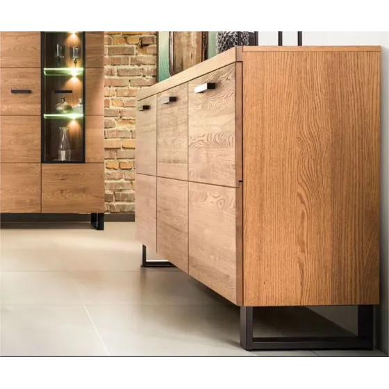 Buffet en bois industriel avec poignées en métal noir mat collection FLOW