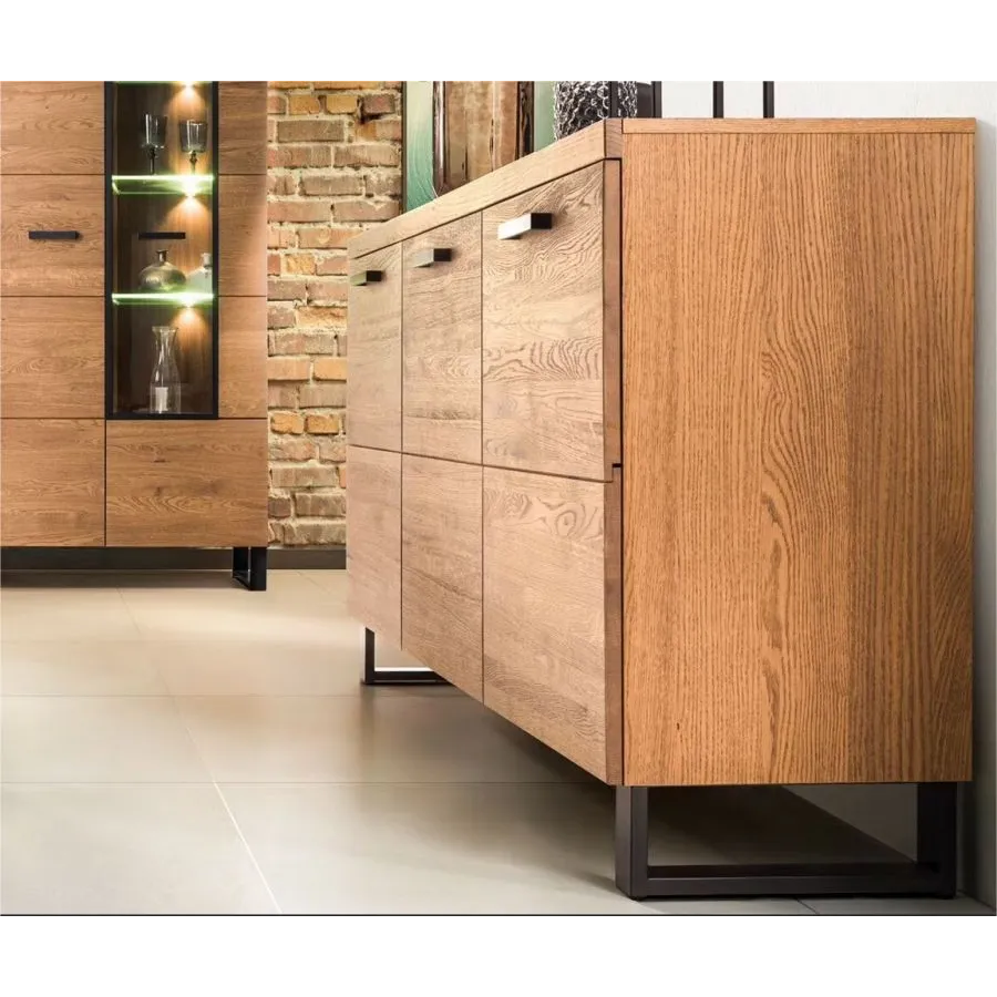 Buffet en bois industriel avec poignées en métal noir mat collection FLOW