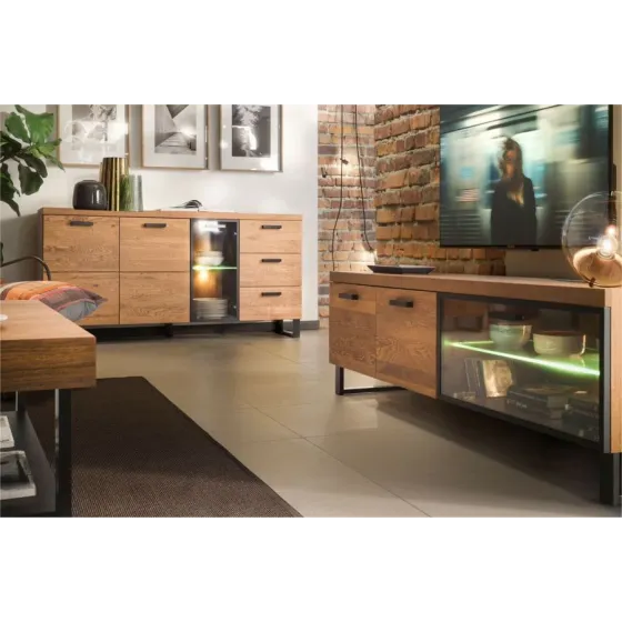 Buffet en bois et métal avec éclairage LED collection FLOW