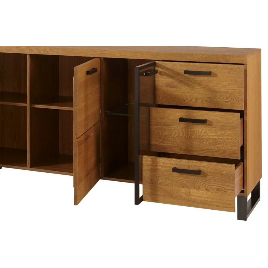 Buffet en bois et métal avec nombreux espaces de rangement  collection FLOW