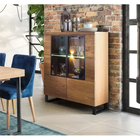 Vaisselier en bois et métal avec éclairage LED collection FLOW