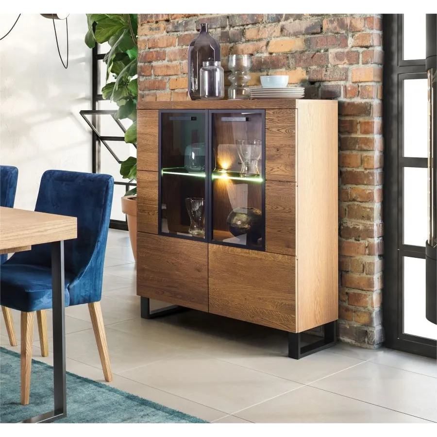Vaisselier en bois et métal avec éclairage LED collection FLOW