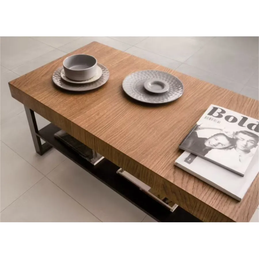 Table basse rectangulaire bois chêne naturel double plateau FLOW