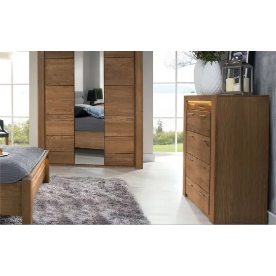 Commode chêne naturel avec éclairage led 4 tiroirs BAROS