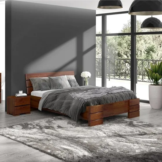 Lit pin massif 160x200 pour chambre adulte collection INDIGO