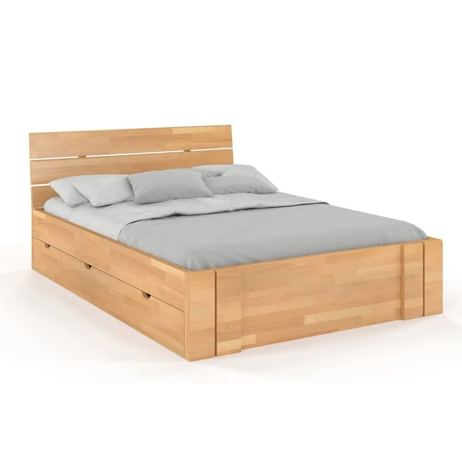 Lit bois massif avec rangement finition naturel collection MODENA
