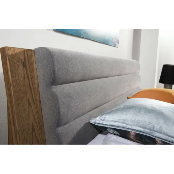 Tête de lit en tissu tapissé gris pour lit 160x200 en chêne collection BAROS