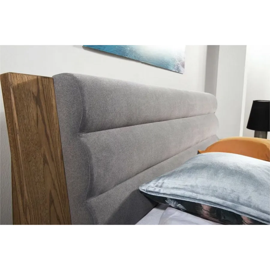 Tête de lit en tissu tapissé gris pour lit 160x200 en chêne collection BAROS