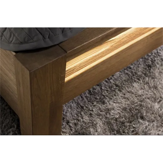 Lit bois 160x200 finition chêne naturel tête de lit tissu BAROS