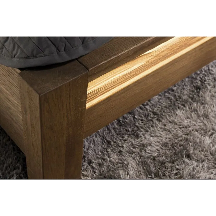 Lit bois 160x200 finition chêne naturel tête de lit tissu BAROS
