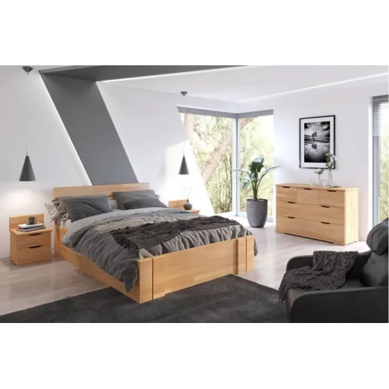 Lit bois massif 160x200 avec rangement chambre adulte collection MODENA