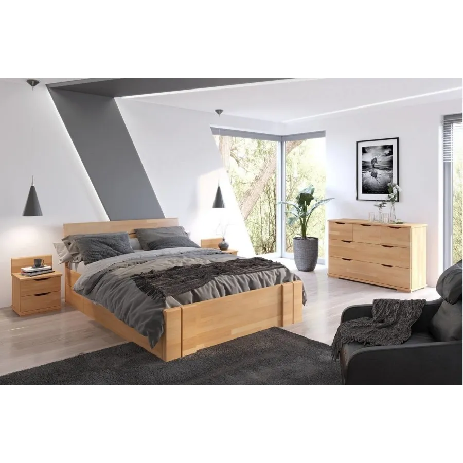 Lit bois massif 160x200 avec rangement chambre adulte collection MODENA