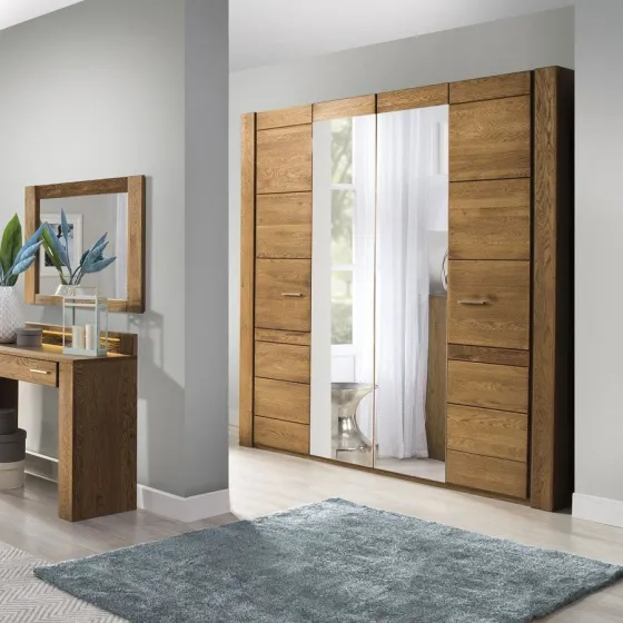 Armoire 4 portes en bois massif avec double miroir collection BAROS