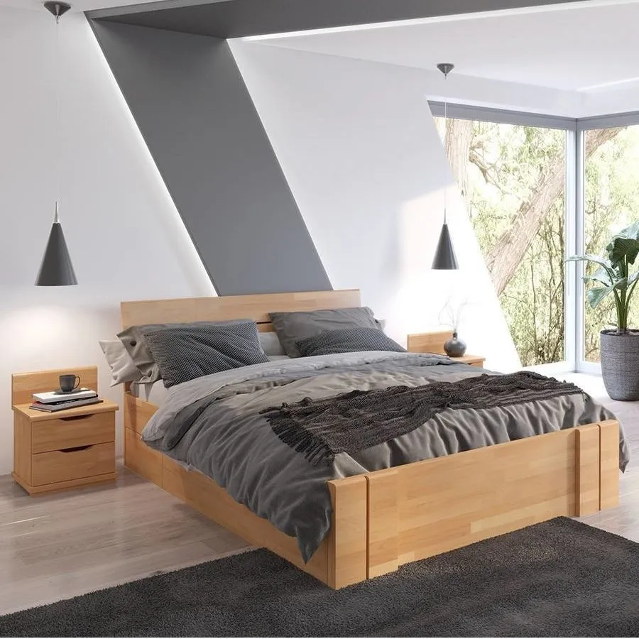 Lit bois massif 180x200 avec rangement finition naturel collection MODENA