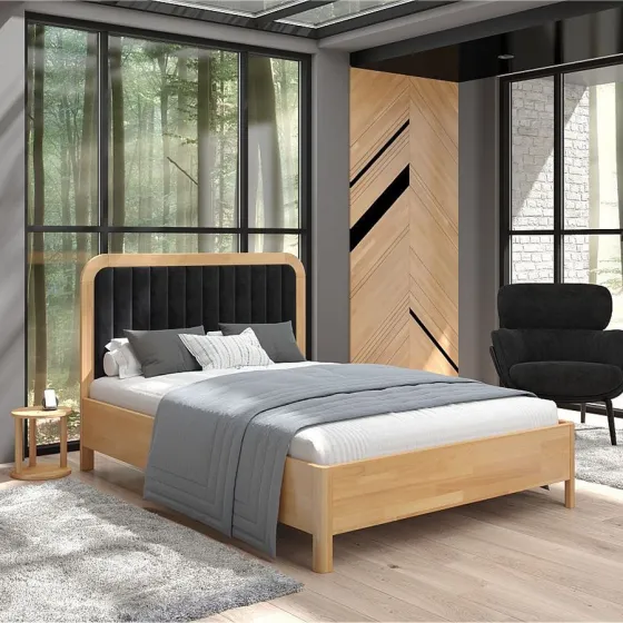 Lit en bois massif finition naturel et noir collection VERDE