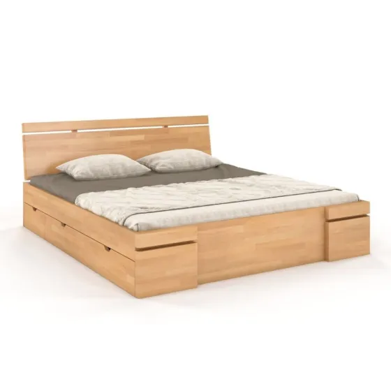 Lit 160x200 avec rangement bois massif finition naturel collection NOTTE