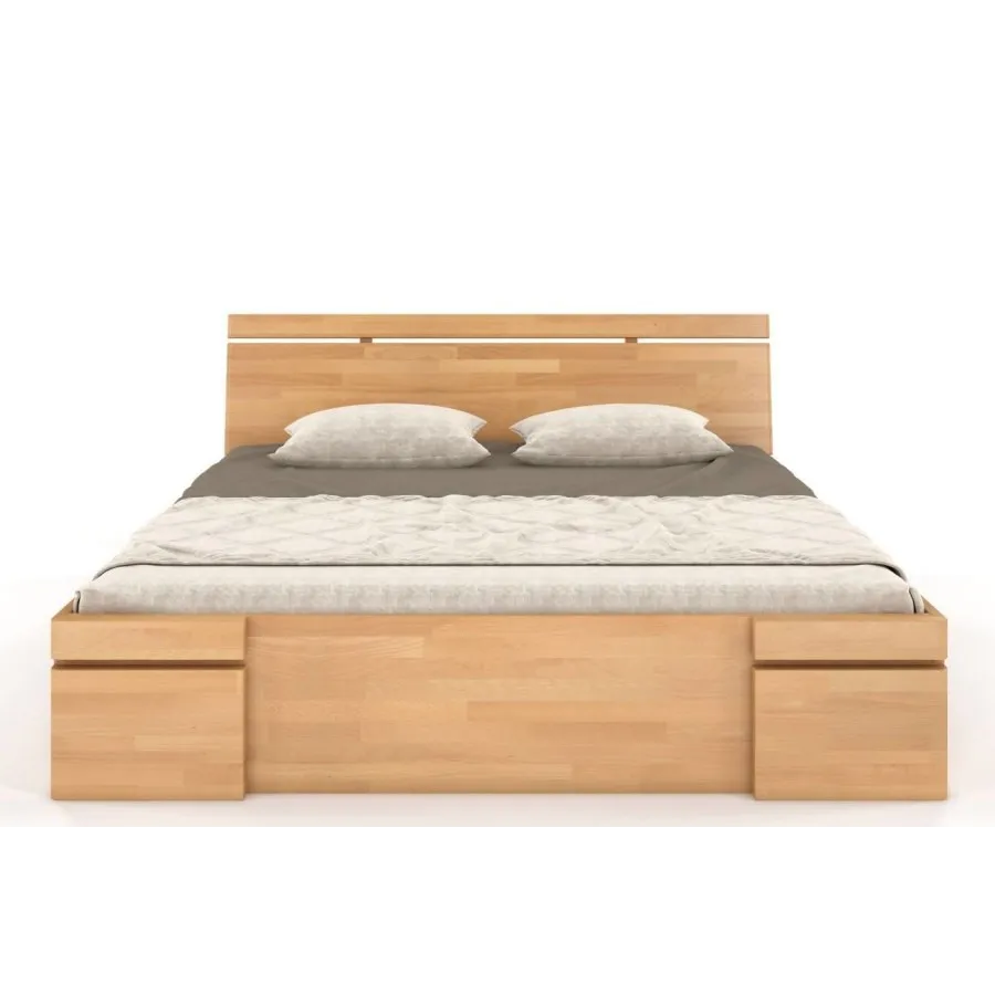 Lit 180x200 avec rangement bois massif finition naturel collection NOTTE