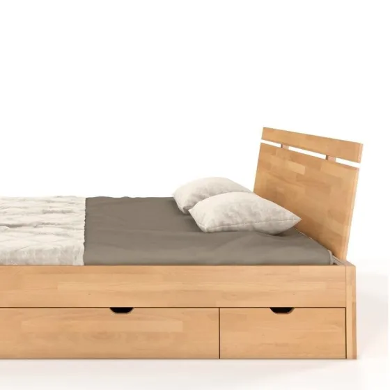 Lit 160x200 bois massif avec 4 grands tiroirs rangement collection NOTTE