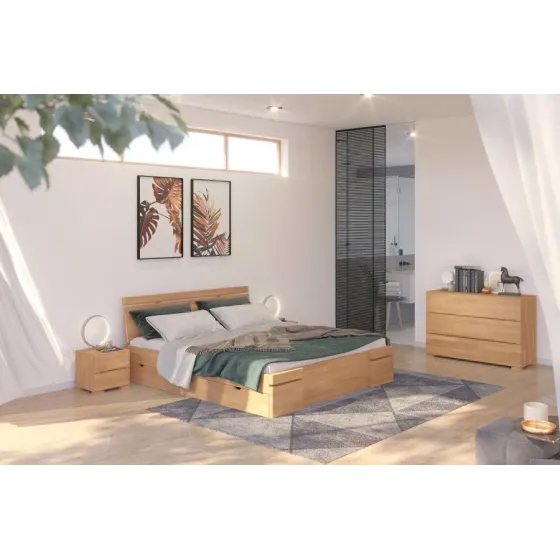 Lit 160x200 avec rangement bois massif avec commode collection NOTTE