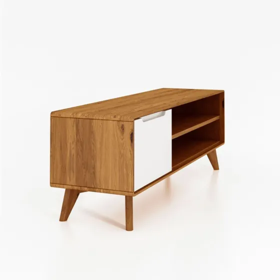 Meuble TV bois et blanc brillant collection Sven