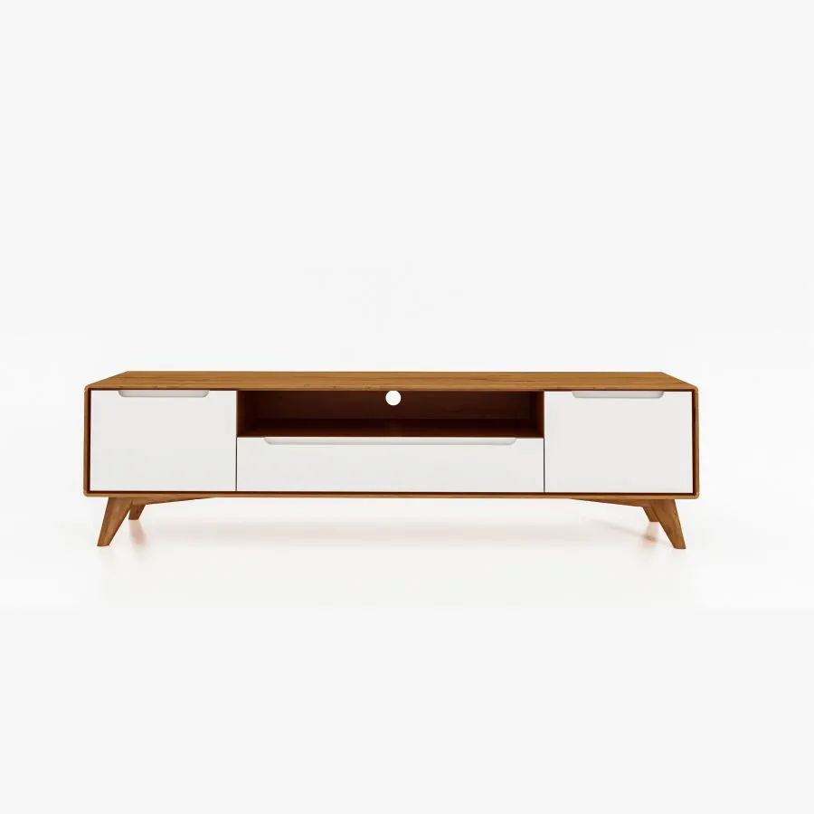 Meuble TV blanc et bois chêne collection Sven