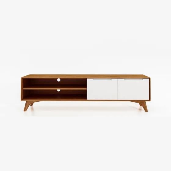 Meuble TV blanc et bois 2 portes collection Sven