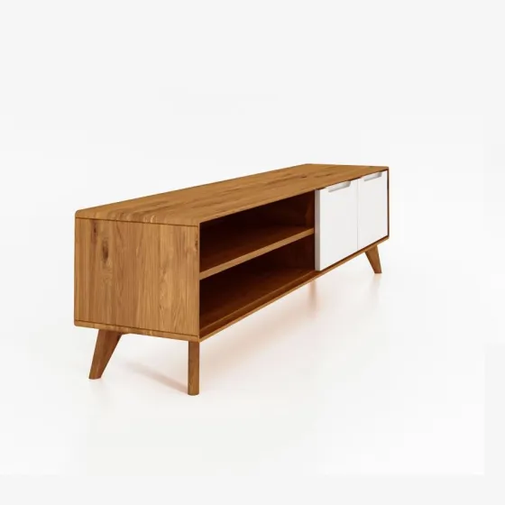 Meuble TV blanc et chêne 2 portes collection Sven