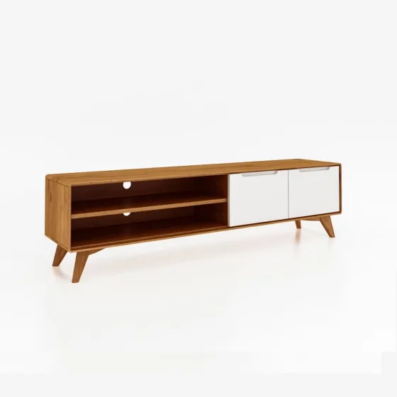 Meuble TV blanc et bois 180 cm collection Sven