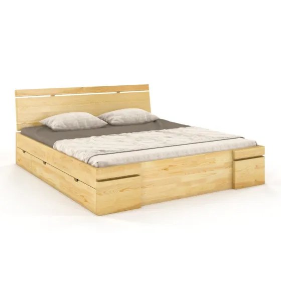 Lit 160x200 avec rangement bois massif naturel collection NOTTE