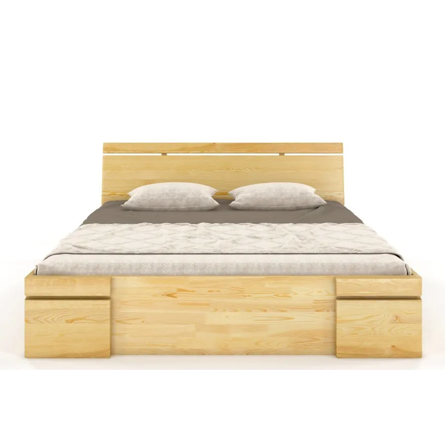 Lit 140x190 avec rangement bois massif naturel collection NOTTE