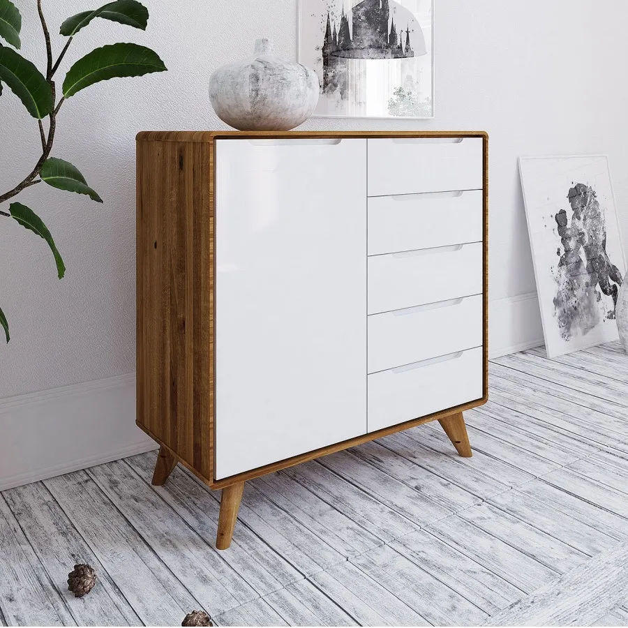 Commode blanc laque et bois collection Sven