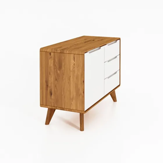 Commode blanc et bois 1 porte 3 tiroirs collection Sven