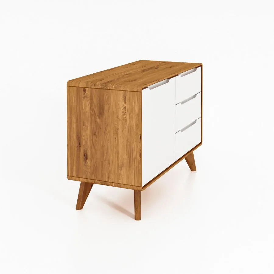 Commode blanc et bois 1 porte 3 tiroirs collection Sven