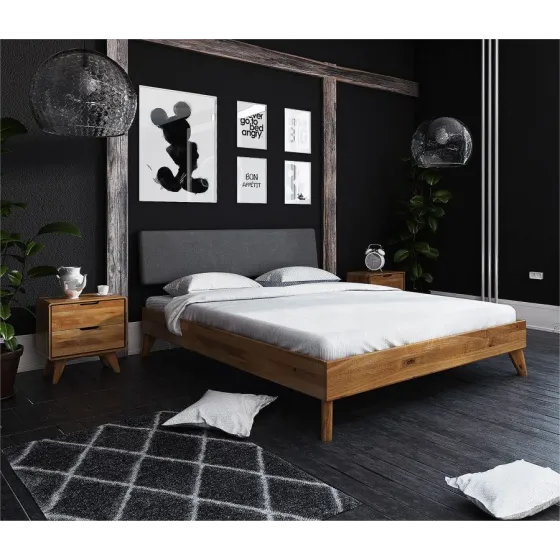 Lit chêne massif naturel et tissu collection Sven