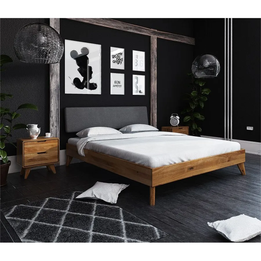 Lit chêne massif naturel et tissu collection Sven
