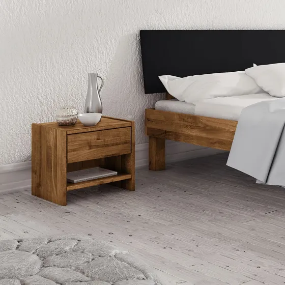 Chevet en bois chêne naturel un tiroir LEO
