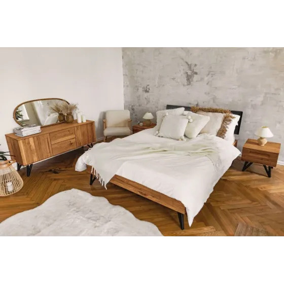 Lit chêne naturel et tissu collection VIGO