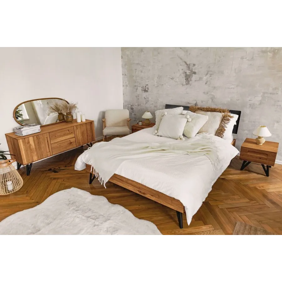 Lit chêne naturel et tissu collection VIGO