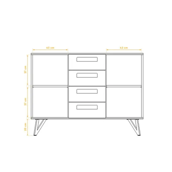Commode bois 2 portes 4 tiroirs collection Vigo