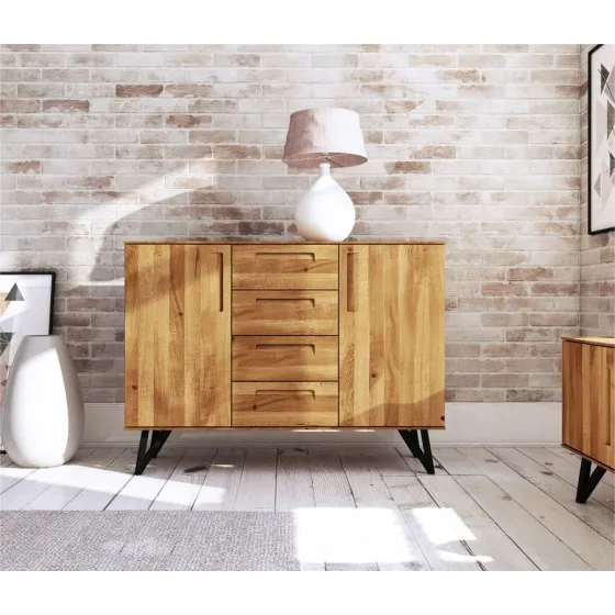 Commode chêne massif 4 tiroirs et 2 portes collection Vigo