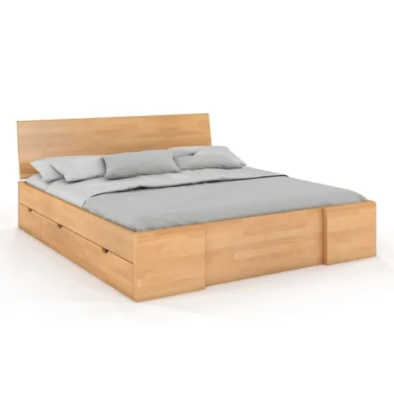 Lit en bois massif avec tiroir finition naturel collection NOVA