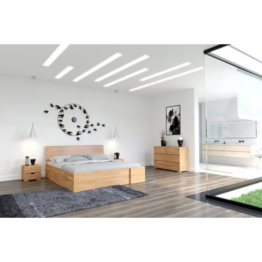Lit en bois massif avec tiroir chambre adulte collection NOVA