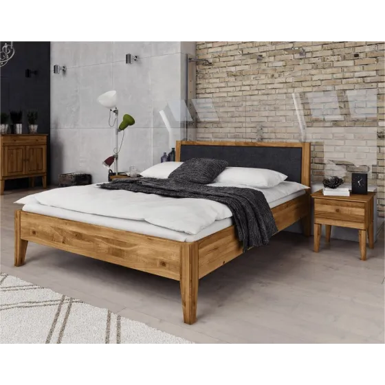 Lit chêne avec tête de lit tissu collection Evora