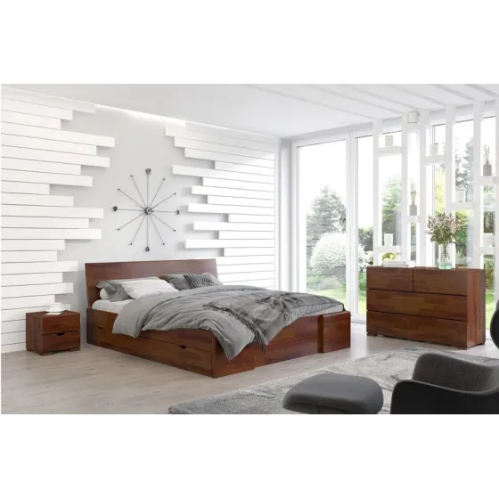 Lit en bois massif avec rangement chambre adulte collection NOVA