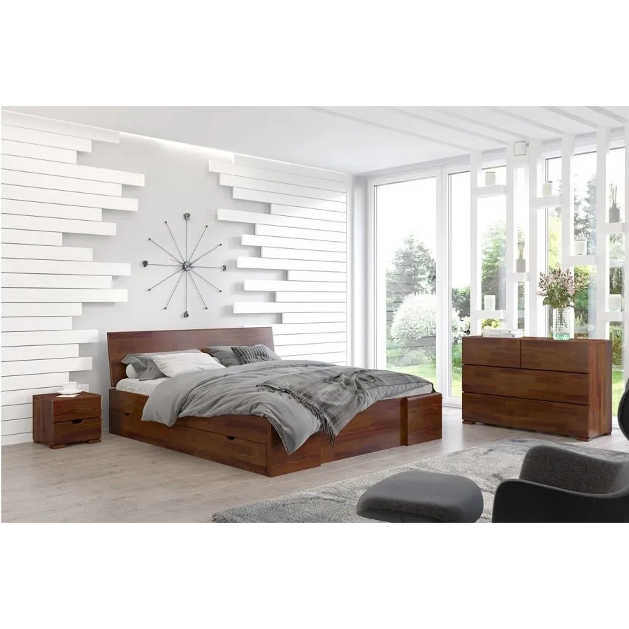 Lit en bois massif avec rangement chambre adulte collection NOVA