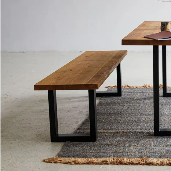 Banc chêne massif et métal noir collection Styl