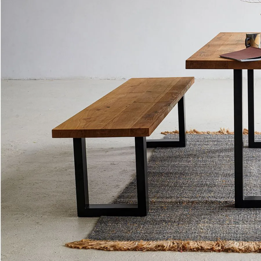 Banc chêne massif et métal noir collection Styl