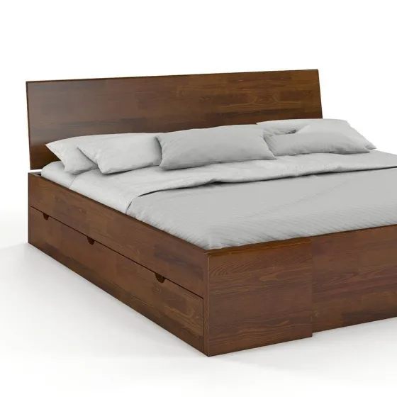 Lit en bois massif avec rangement finition noyer collection NOVA